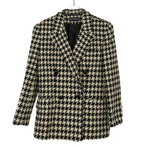 90s Giorgio Sant'Angelo Black and White Houndstooth Wool Blazer Jacket Medium